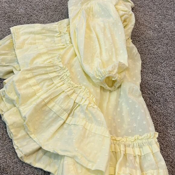 Mable Clothing‎ 3/4 Sleeve yellow Mini Dress Eyelet Ruffles Med M babydoll Boho - Picture 8 of 12